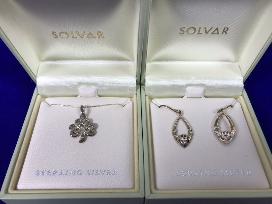 Solvar Ireland Sterling Silver Pendant Necklace And Earrings Retails $130 [Photo 1]