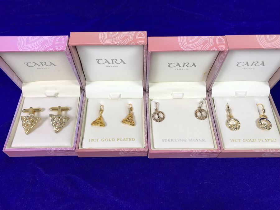 Tara Ireland Sterling Silver Earrings, 18K Gold Plated Earrings And Cufflinks Retails $239