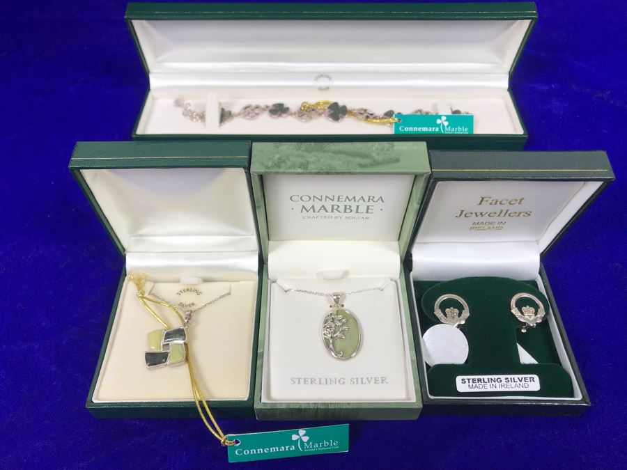 Sterling Silver Connemara Marble Jewelry: Pendant Necklaces, Bracelet And Clip On Earrings Retails $390 [Photo 2]