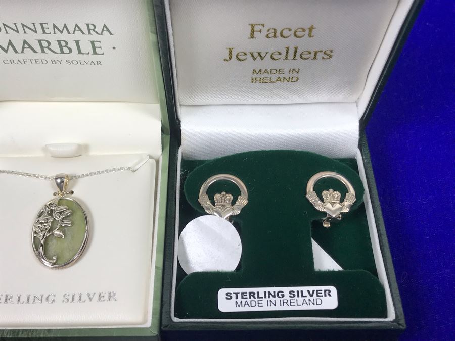 Sterling Silver Connemara Marble Jewelry: Pendant Necklaces, Bracelet And Clip On Earrings Retails $390 [Photo 4]