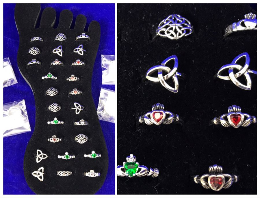 (29) Sterling Silver Irish Toe Rings With Toe Ring Display Retails Over $350