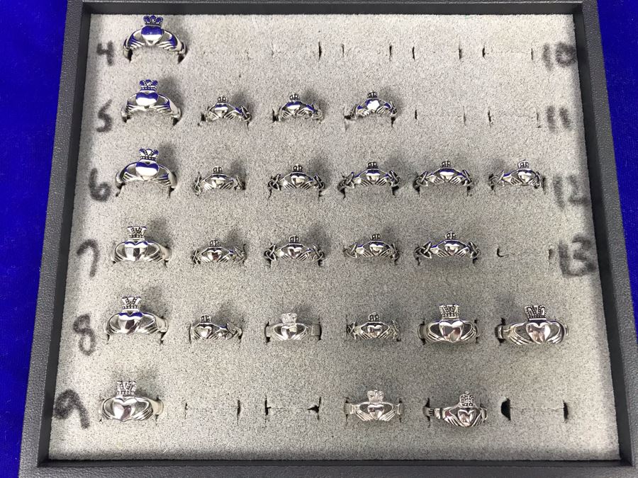 Collection Of Various Irish Solvar And Stainless Steel Rings Various Sizes With Ring Display Tray [Photo 1]