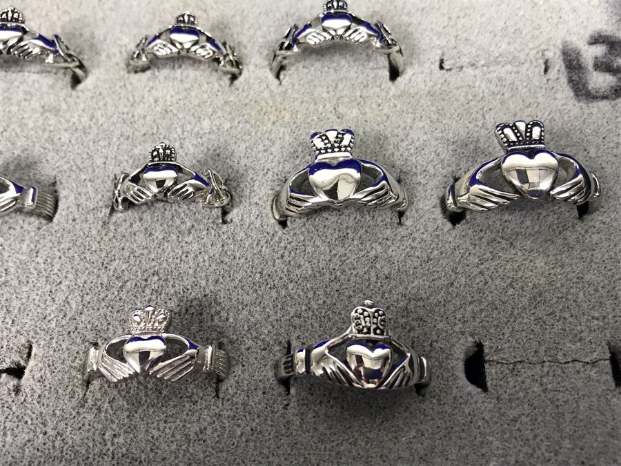 Collection Of Various Irish Solvar And Stainless Steel Rings Various Sizes With Ring Display Tray [Photo 4]