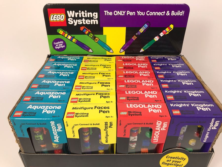 New 2001 LEGO Writing System Writing System Pens: Legoland Pen, Aquazone Pen, Faces Pen, Knights' Kingdom Pen Merchandiser Store Display By The CDM Company - 24 Pens [Photo 5]