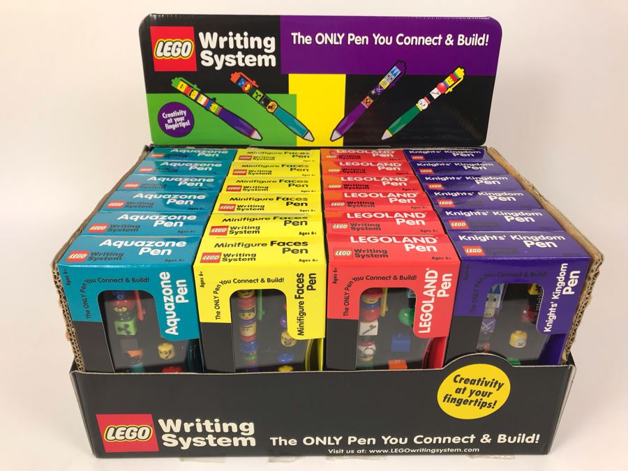 New 2001 LEGO Writing System Writing System Pens: Legoland Pen, Aquazone Pen, Faces Pen, Knights' Kingdom Pen Merchandiser Store Display By The CDM Company - 24 Pens [Photo 2]