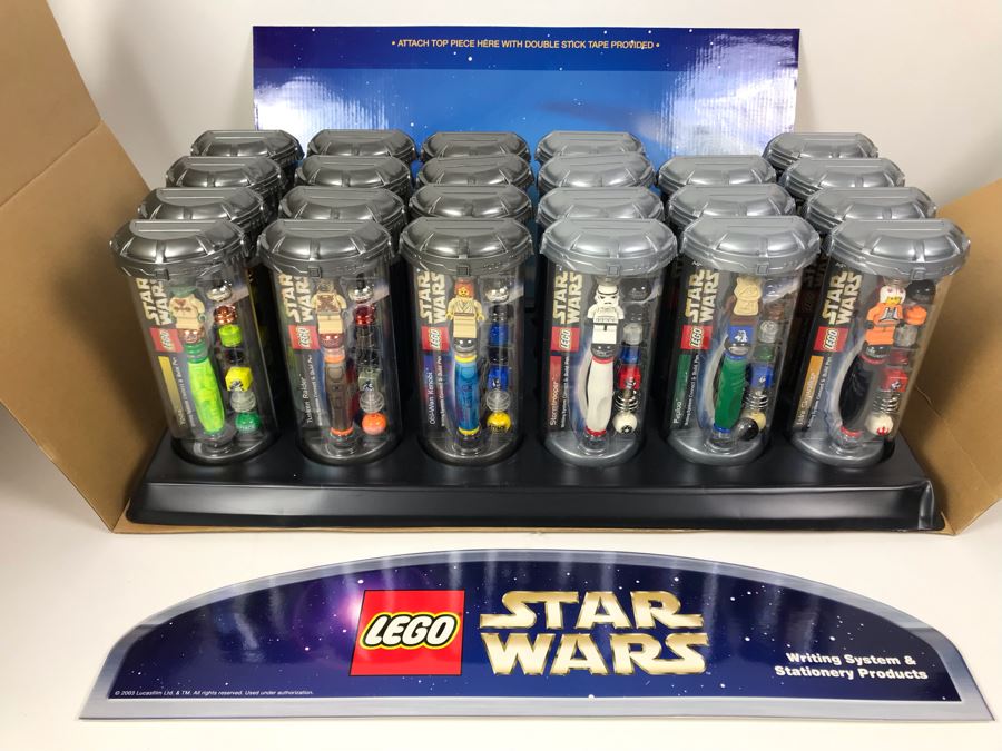 New 2003 LEGO Star Wars Writing System Writing System Pens: Yoda Pens, Tusken Raider Pens, Obi-Wan Kenobi Pens, Stormtrooper Pens, Paploo Pens, Luke Skywalker Pens Merchandiser Store Display By The CDM Company - 23 Pens Total - Missing One Paploo Pen [Photo 5]