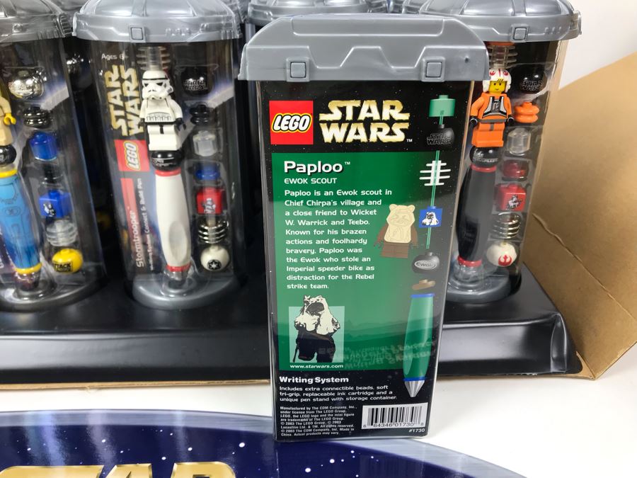 New 2003 LEGO Star Wars Writing System Writing System Pens: Yoda Pens, Tusken Raider Pens, Obi-Wan Kenobi Pens, Stormtrooper Pens, Paploo Pens, Luke Skywalker Pens Merchandiser Store Display By The CDM Company - 23 Pens Total - Missing One Paploo Pen [Photo 24]