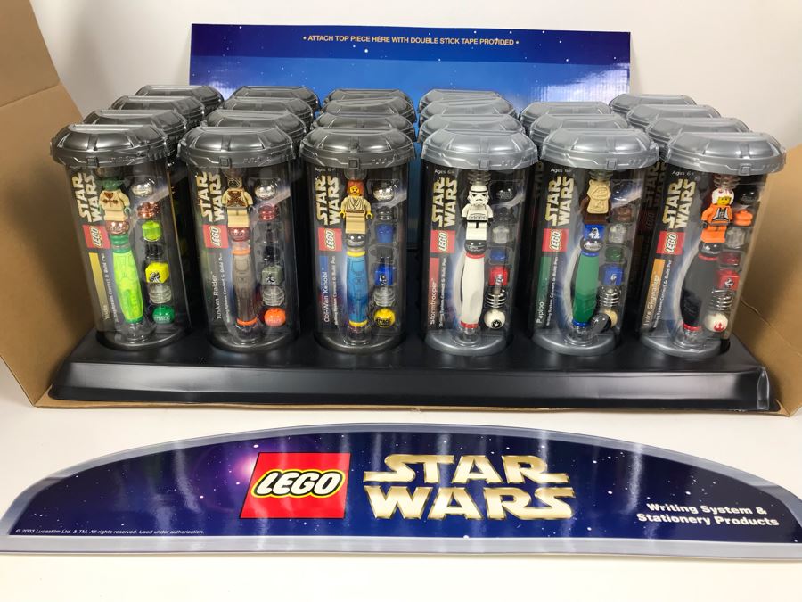 New 2003 LEGO Star Wars Writing System Writing System Pens: Yoda Pens, Tusken Raider Pens, Obi-Wan Kenobi Pens, Stormtrooper Pens, Paploo Pens, Luke Skywalker Pens Merchandiser Store Display By The CDM Company - 23 Pens Total - Missing One Paploo Pen [Photo 6]