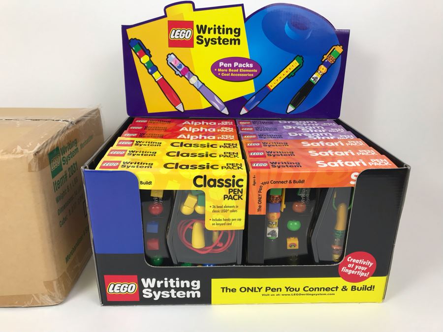 New LEGO Writing System Pens: Classic Pen Packs, Safari Pen Packs, Alpha Pen Packs And Dream Star Pen Packs Merchandiser Store Display By The CDM Company - 12 Pen Packs [Photo 1]
