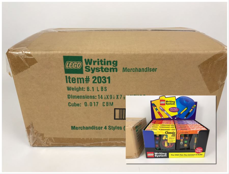 New  Sealed LEGO Writing System Pens: Classic Pen Packs, Safari Pen Packs, Alpha Pen Packs And Dream Star Pen Packs Merchandiser Store Display By The CDM Company - 12 Pen Packs [Photo 1]