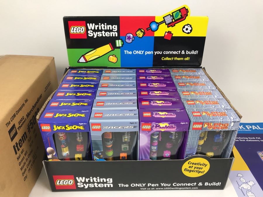 New 2002 LEGO Writing System Pens Merchandiser Store Display: Jack Stone Pens, Racers Pens, Belville Pens, Alpha Team Pens By The CDM Company - 24 Pens [Photo 1]