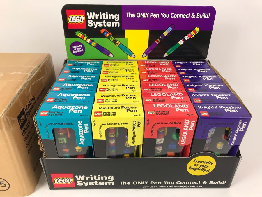 New 2001 LEGO Writing System Pens: Legoland Pen, Aquazone Pen, Faces Pen, Knights' Kingdom Pen Merchandiser Store Display By The CDM Company - 24 Pens [Photo 2]