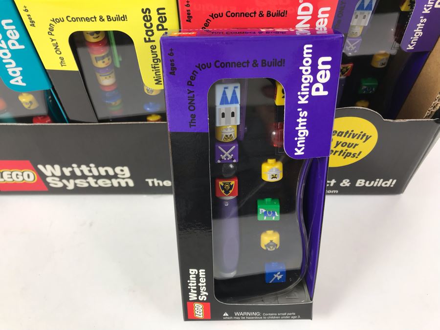 New 2001 LEGO Writing System Pens: Legoland Pen, Aquazone Pen, Faces Pen, Knights' Kingdom Pen Merchandiser Store Display By The CDM Company - 24 Pens [Photo 7]