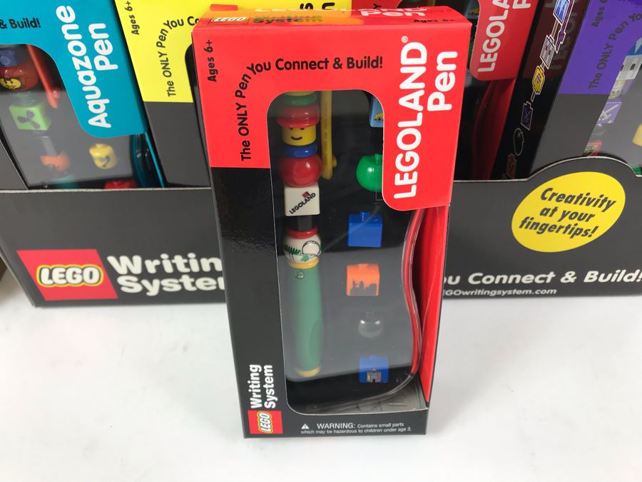 New 2001 LEGO Writing System Pens: Legoland Pen, Aquazone Pen, Faces Pen, Knights' Kingdom Pen Merchandiser Store Display By The CDM Company - 24 Pens [Photo 3]