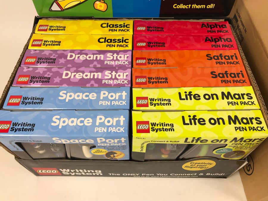 New 2001 LEGO Writing System Pen Packs: Life On Mars Pen Packs, Space Port Pen Packs, Dream Star Pen Packs, Safari Pen Packs, Alpha Pen Packs, Classic Pen Packs Merchandiser Store Display By The CDM Company - 12 Pen Packs [Photo 3]
