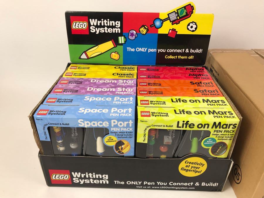 New 2001 LEGO Writing System Pen Packs: Life On Mars Pen Packs, Space Port Pen Packs, Dream Star Pen Packs, Safari Pen Packs, Alpha Pen Packs, Classic Pen Packs Merchandiser Store Display By The CDM Company - 12 Pen Packs [Photo 2]