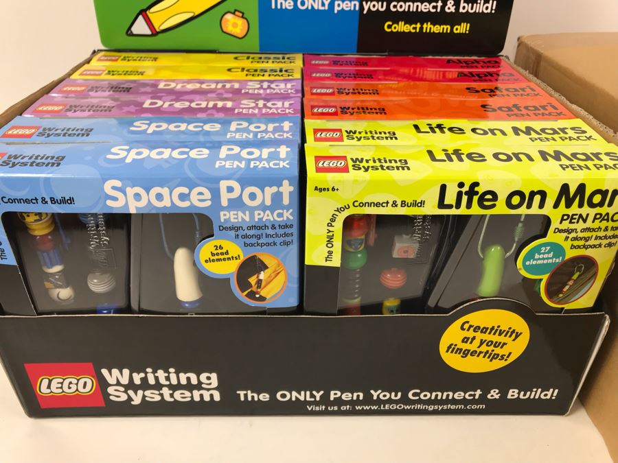 New 2001 LEGO Writing System Pen Packs: Life On Mars Pen Packs, Space Port Pen Packs, Dream Star Pen Packs, Safari Pen Packs, Alpha Pen Packs, Classic Pen Packs Merchandiser Store Display By The CDM Company - 12 Pen Packs [Photo 3]