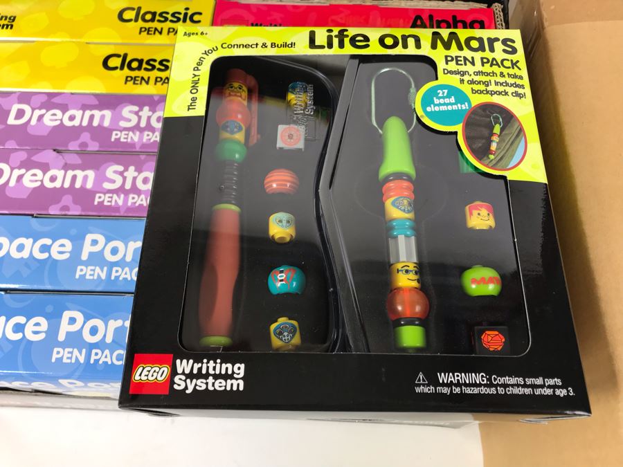 New 2001 LEGO Writing System Pen Packs: Life On Mars Pen Packs, Space Port Pen Packs, Dream Star Pen Packs, Safari Pen Packs, Alpha Pen Packs, Classic Pen Packs Merchandiser Store Display By The CDM Company - 12 Pen Packs [Photo 4]