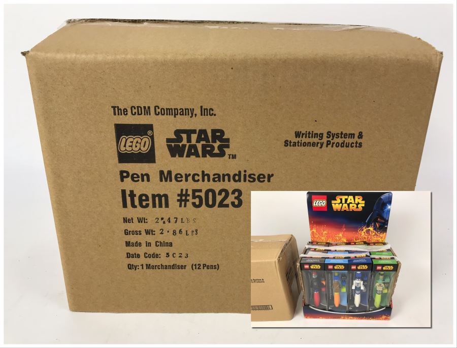 Sealed New 2005 LEGO Star Wars: Darth Vader Pens, Chewbacca Pens, R2-D2 Pens, Yoda Pens Writing System Pens Merchandiser Store Display By The CDM Company - 12 Pens