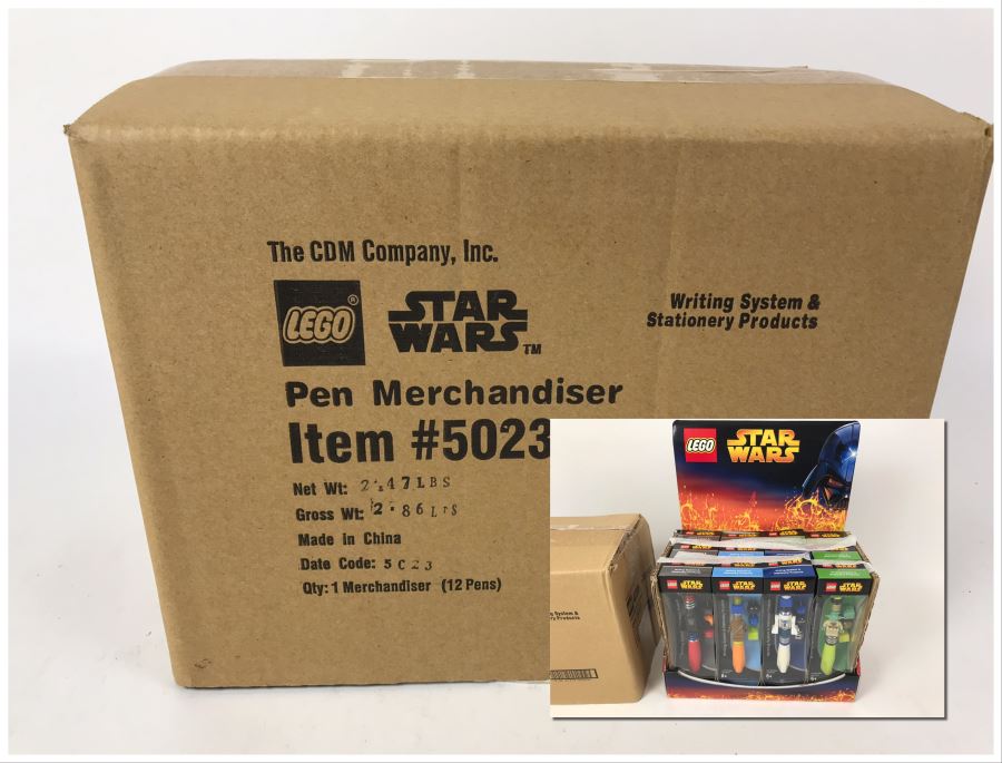 Sealed New 2005 LEGO Star Wars: Darth Vader Pens, Chewbacca Pens, R2-D2 Pens, Yoda Pens Writing System Pens Merchandiser Store Display By The CDM Company - 12 Pens