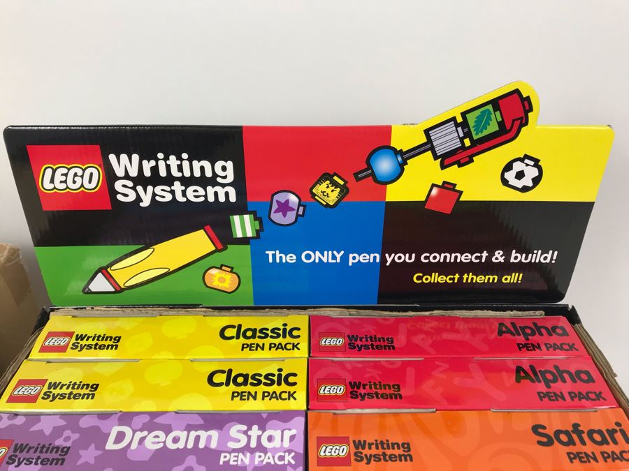 New 2001 LEGO Writing System Pen Packs: Life On Mars Pen Packs, Space Port Pen Packs, Dream Star Pen Packs, Safari Pen Packs, Alpha Pen Packs, Classic Pen Packs Merchandiser Store Display By The CDM Company - 12 Pen Packs [Photo 4]