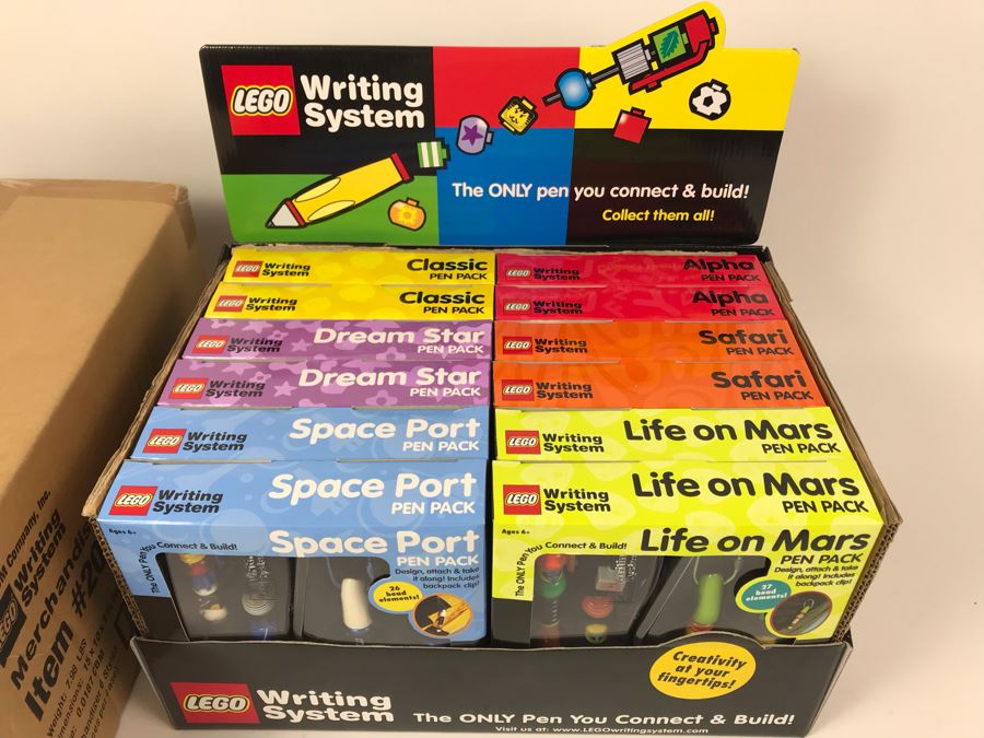 New 2001 LEGO Writing System Pen Packs: Life On Mars Pen Packs, Space Port Pen Packs, Dream Star Pen Packs, Safari Pen Packs, Alpha Pen Packs, Classic Pen Packs Merchandiser Store Display By The CDM Company - 12 Pen Packs [Photo 2]