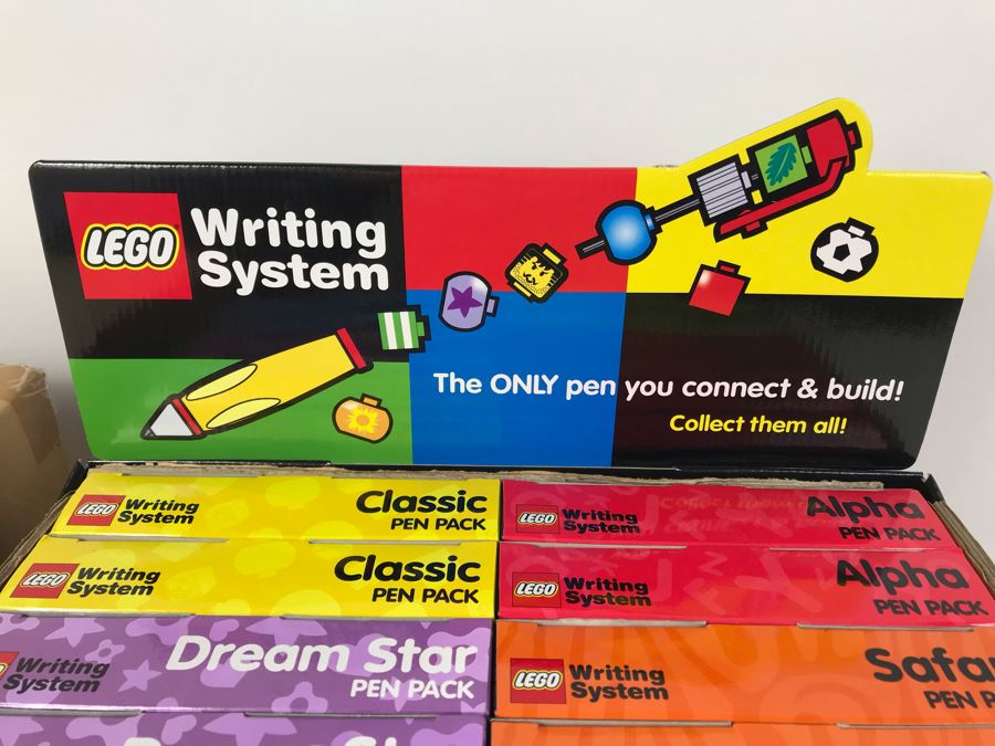 New 2001 LEGO Writing System Pen Packs: Life On Mars Pen Packs, Space Port Pen Packs, Dream Star Pen Packs, Safari Pen Packs, Alpha Pen Packs, Classic Pen Packs Merchandiser Store Display By The CDM Company - 12 Pen Packs [Photo 3]