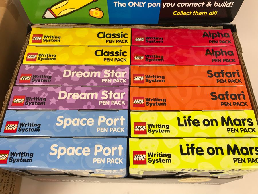 New 2001 LEGO Writing System Pen Packs: Life On Mars Pen Packs, Space Port Pen Packs, Dream Star Pen Packs, Safari Pen Packs, Alpha Pen Packs, Classic Pen Packs Merchandiser Store Display By The CDM Company - 12 Pen Packs [Photo 5]