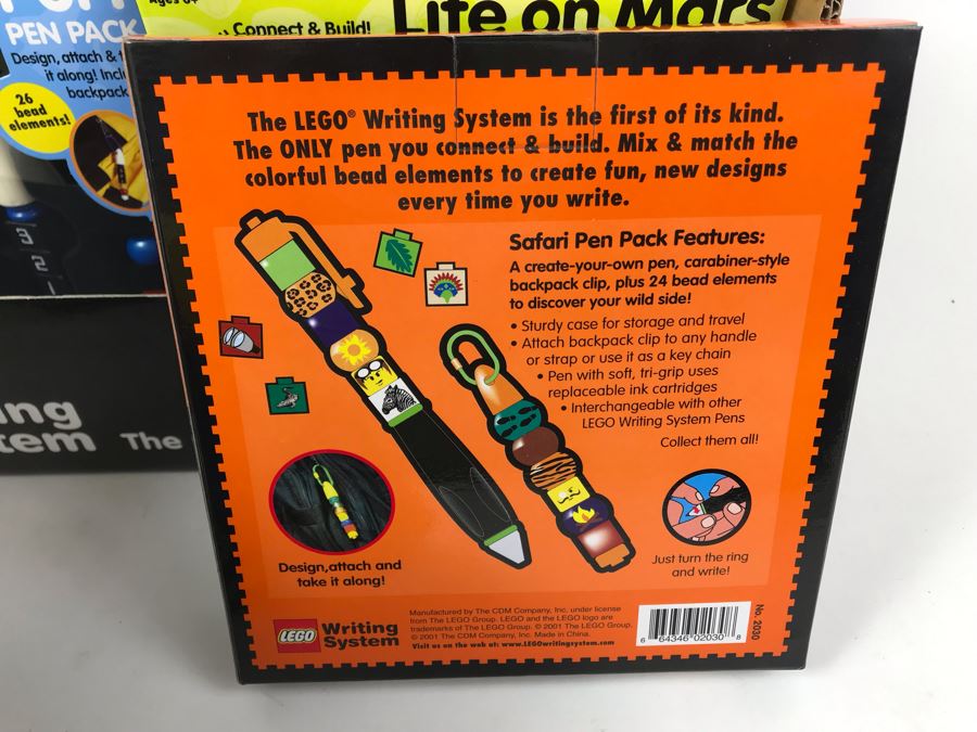 New 2001 LEGO Writing System Pen Packs: Life On Mars Pen Packs, Space Port Pen Packs, Dream Star Pen Packs, Safari Pen Packs, Alpha Pen Packs, Classic Pen Packs Merchandiser Store Display By The CDM Company - 12 Pen Packs [Photo 21]