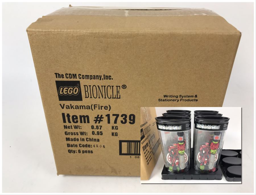 Sealed New 2004 LEGO Bionicle Vakama Fire Pens Writing System Pens By The CDM Company - 6 Pens [Photo 1]