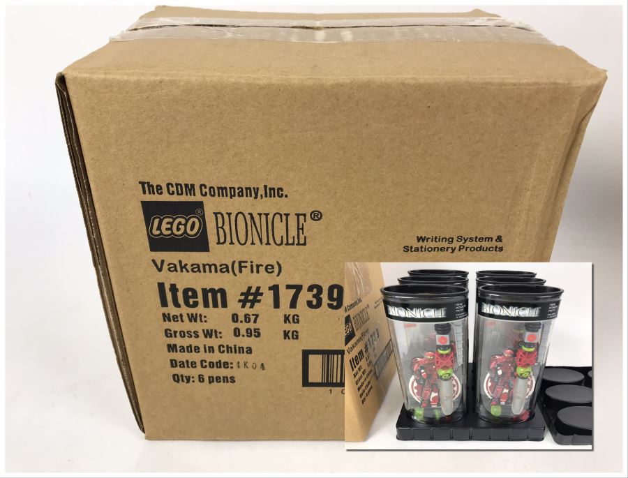 Sealed New 2004 LEGO Bionicle Vakama Fire Pens Writing System Pens By The CDM Company - 6 Pens [Photo 1]