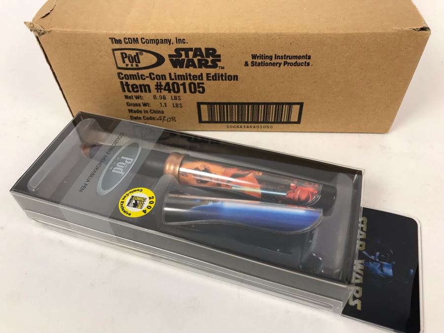 New Sealed Box Of (4) 2004 Star Wars Comic-Con Limited Edition Individually Numbered Collectible Memorabilia Pod Pens Plus One Loose Pen - 5 Pens [Photo 1]