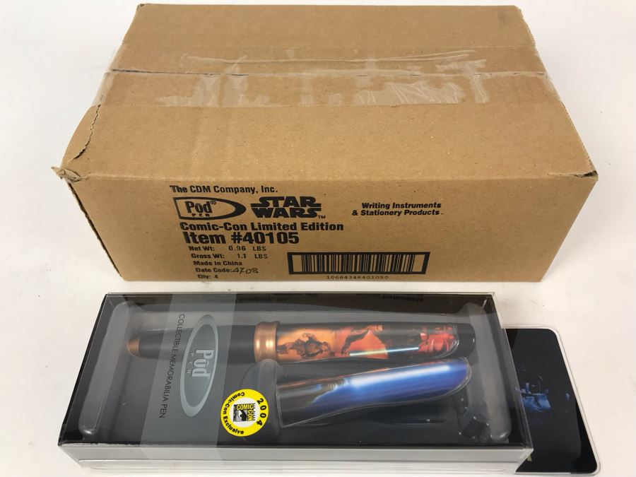 New Sealed Box Of (4) 2004 Star Wars Comic-Con Limited Edition Individually Numbered Collectible Memorabilia Pod Pens Plus One Loose Pen - 5 Pens [Photo 2]