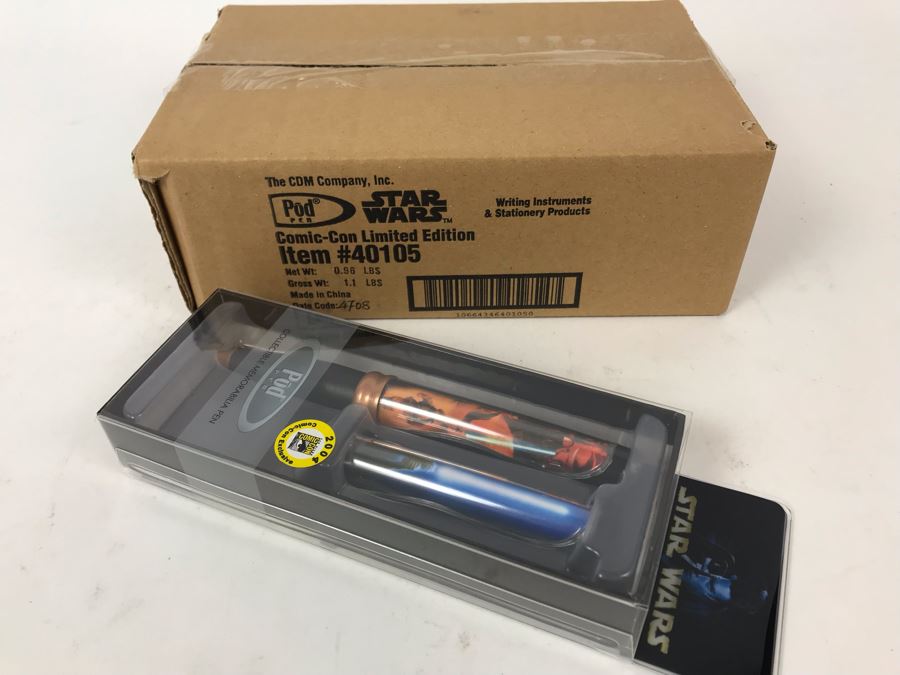 New Sealed Box Of (4) 2004 Star Wars Comic-Con Limited Edition Individually Numbered Collectible Memorabilia Pod Pens Plus One Loose Pen - 5 Pens [Photo 1]
