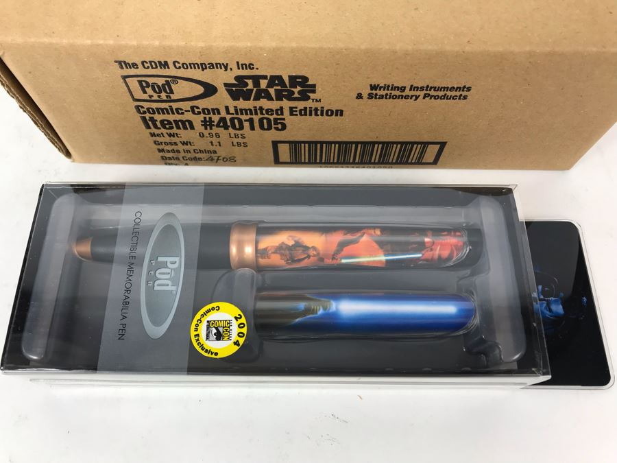 New Sealed Box Of (4) 2004 Star Wars Comic-Con Limited Edition Individually Numbered Collectible Memorabilia Pod Pens Plus One Loose Pen - 5 Pens [Photo 3]