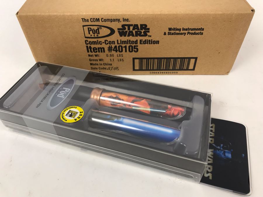 New Sealed Box Of (4) 2004 Star Wars Comic-Con Limited Edition Individually Numbered Collectible Memorabilia Pod Pens Plus One Loose Pen - 5 Pens [Photo 1]