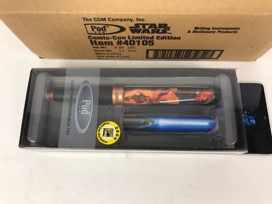 New Sealed Box Of (4) 2004 Star Wars Comic-Con Limited Edition Individually Numbered Collectible Memorabilia Pod Pens Plus One Loose Pen - 5 Pens [Photo 4]