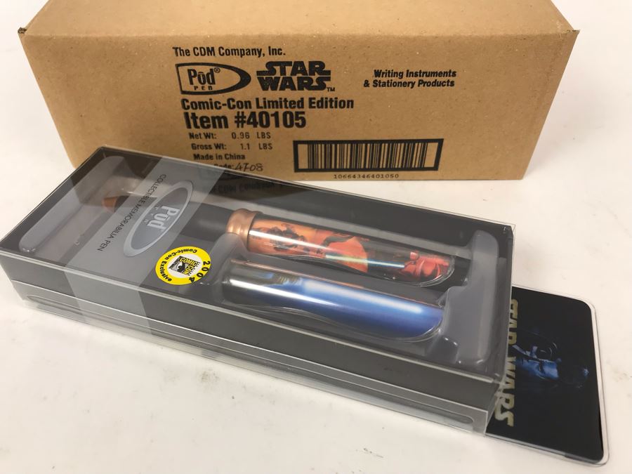 New Sealed Box Of (4) 2004 Star Wars Comic-Con Limited Edition Individually Numbered Collectible Memorabilia Pod Pens Plus One Loose Pen - 5 Pens [Photo 1]