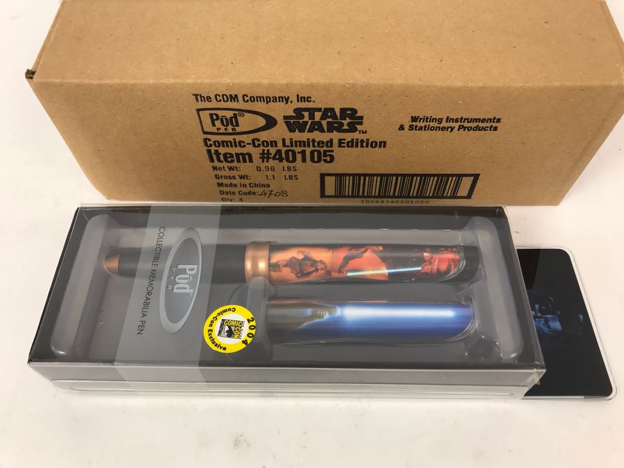 New Sealed Box Of (4) 2004 Star Wars Comic-Con Limited Edition Individually Numbered Collectible Memorabilia Pod Pens Plus One Loose Pen - 5 Pens [Photo 3]