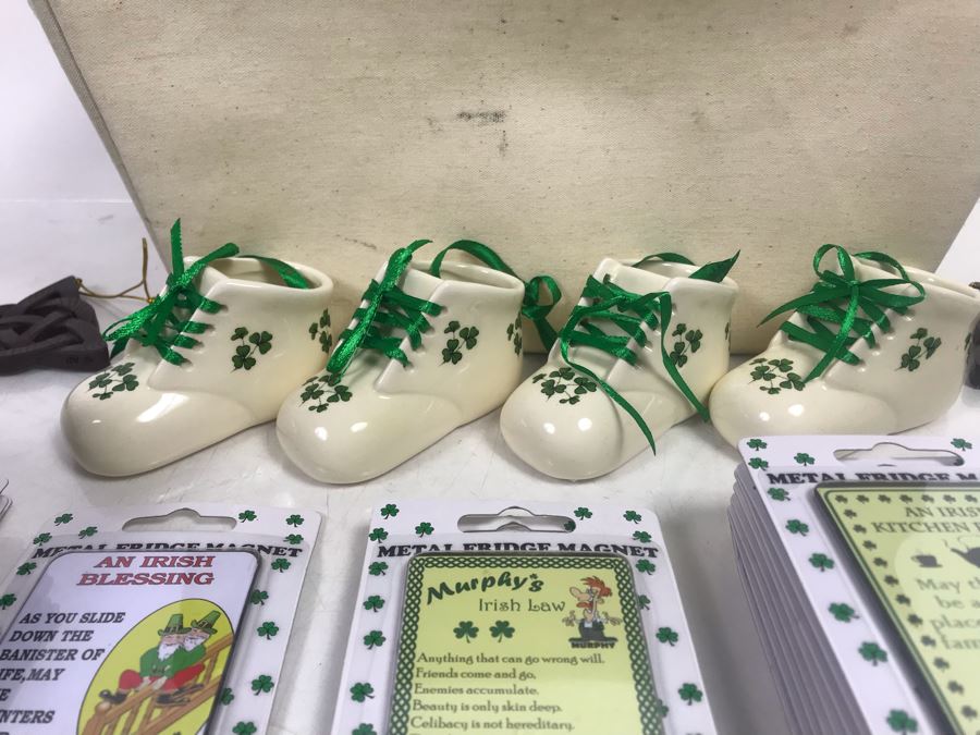 Just Added - Ireland Lot With (30) Irish Fridge Magnets, (4) Baby Boot Ornaments, (2) Trinity Ornaments And Canvas Basket Retails Over $300 [Photo 9]