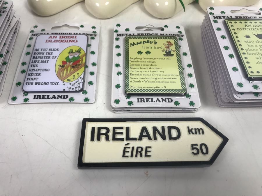 Just Added - Ireland Lot With (30) Irish Fridge Magnets, (4) Baby Boot Ornaments, (2) Trinity Ornaments And Canvas Basket Retails Over $300 [Photo 3]