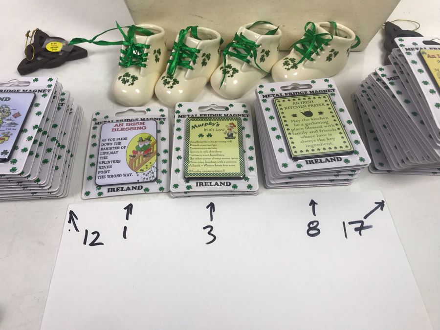Just Added - Ireland Lot With (30) Irish Fridge Magnets, (4) Baby Boot Ornaments, (2) Trinity Ornaments And Canvas Basket Retails Over $300 [Photo 16]