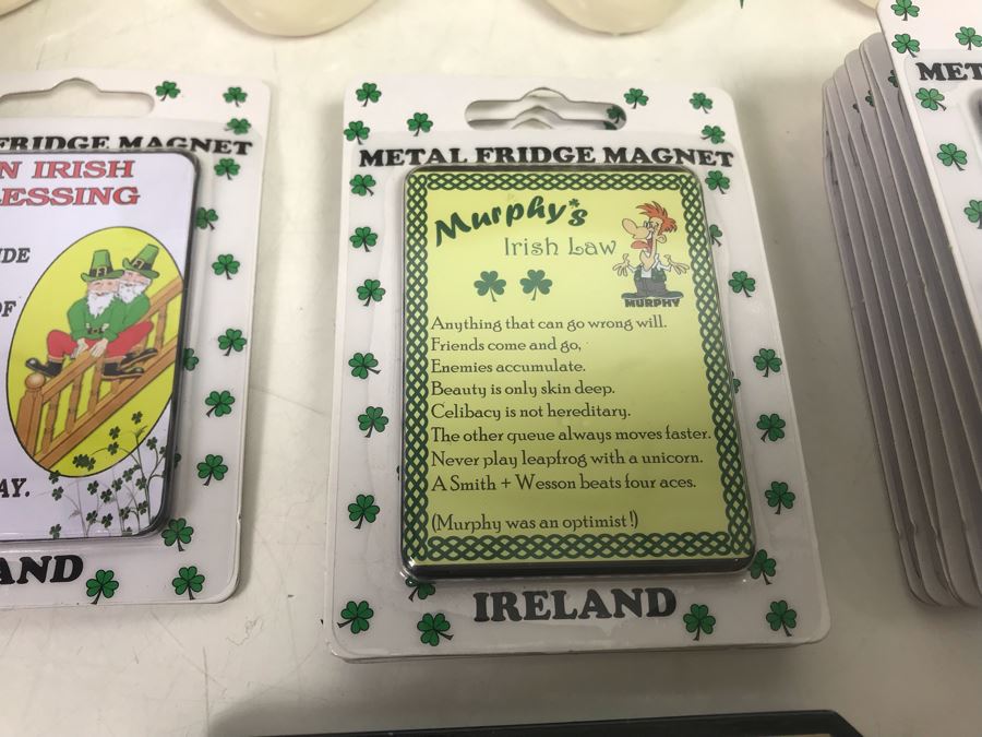 Just Added - Ireland Lot With (30) Irish Fridge Magnets, (4) Baby Boot Ornaments, (2) Trinity Ornaments And Canvas Basket Retails Over $300 [Photo 6]