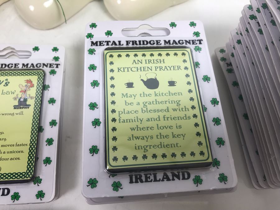 Just Added - Ireland Lot With (30) Irish Fridge Magnets, (4) Baby Boot Ornaments, (2) Trinity Ornaments And Canvas Basket Retails Over $300 [Photo 7]