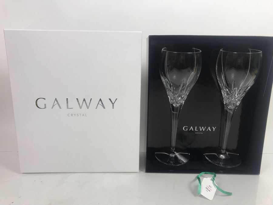Just Added - Galway Crystal Longford Pair Of Goblets With Boxes - Retails $90 [Photo 2]