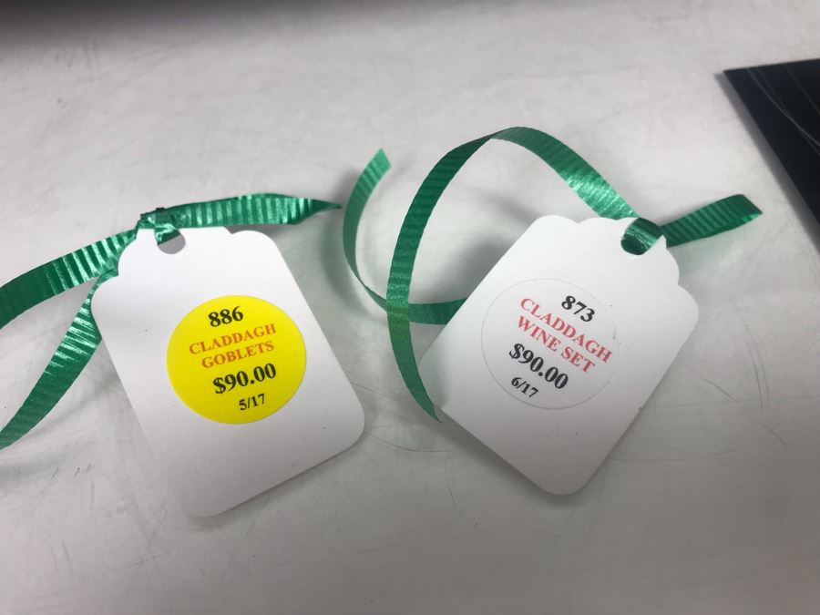 Just Added - Galway Crystal Claddagh Pair Of Wine Glasses And Pair Of Goblets - 4 Glasses With Boxes - Retails $180 [Photo 9]