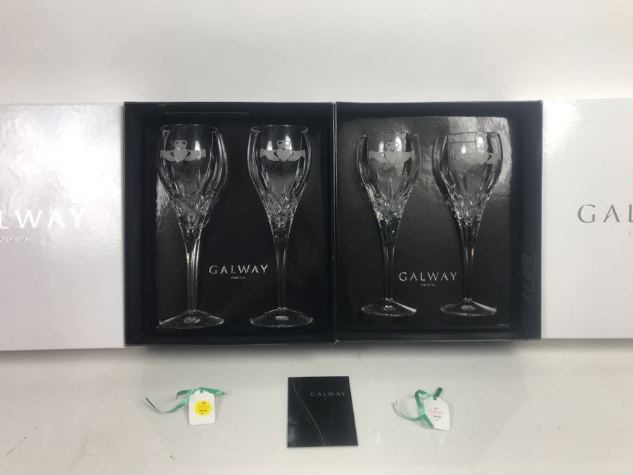 Just Added - Galway Crystal Claddagh Pair Of Wine Glasses And Pair Of ...