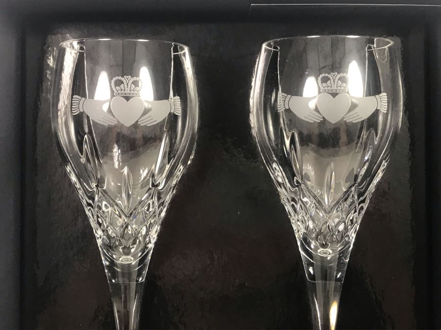 Just Added - Galway Crystal Claddagh Pair Of Wine Glasses And Pair Of Goblets - 4 Glasses With Boxes - Retails $180 [Photo 4]