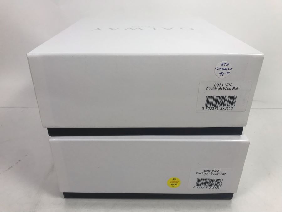 Just Added - Galway Crystal Claddagh Pair Of Wine Glasses And Pair Of Goblets - 4 Glasses With Boxes - Retails $180 [Photo 6]