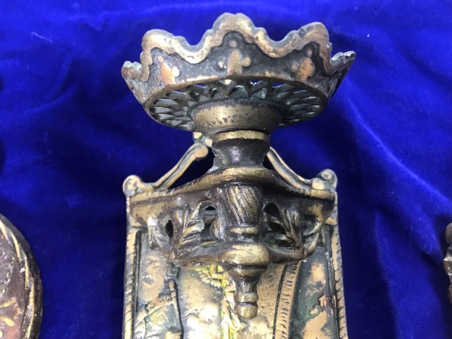 Just Added - Set Of (3) Vintage Brass Wall Sconces [Photo 6]